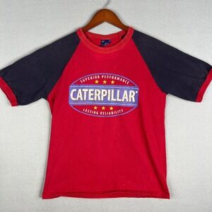 VTG Caterpillar Cat‎ T Shirt Fits M Construction Mining Equipment Y2K 00s Raglan